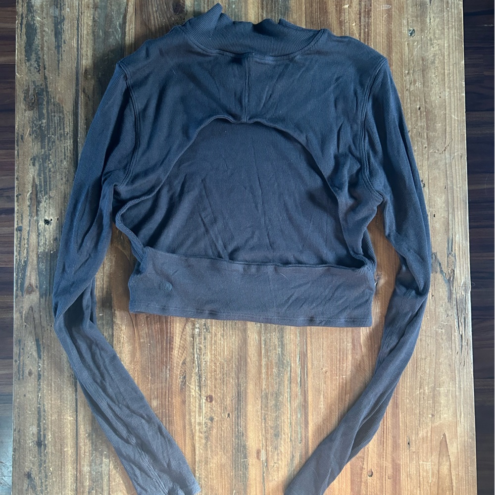 Lululemon Women's Black Long Sleeve Open Back Mock Neck Top - Picture 7 of 10